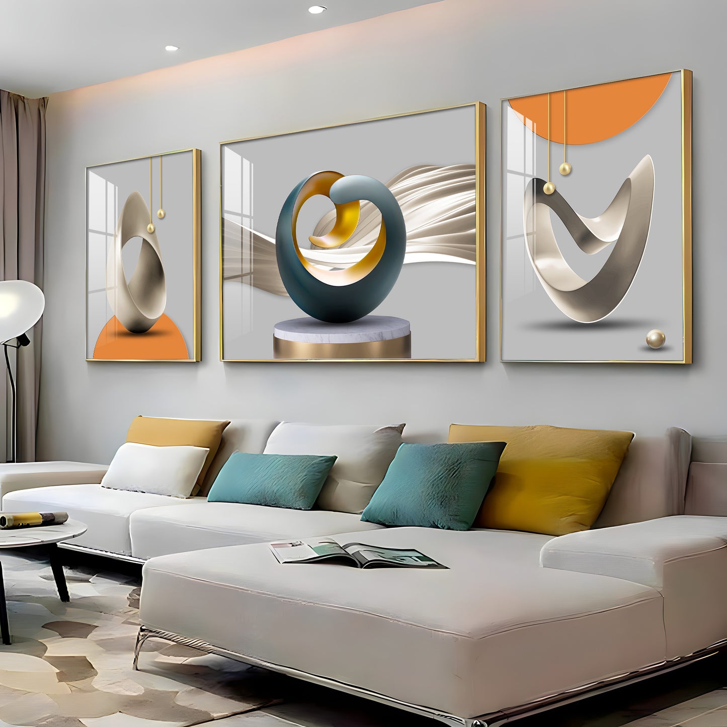 3D Abstract Art Glass Finish Wall Art (Set Of 3)
