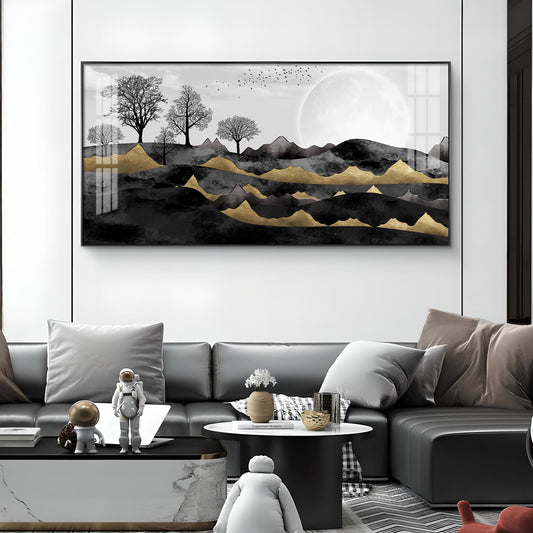 White Sun With Birds Glass Finish Horizontal Wall Art