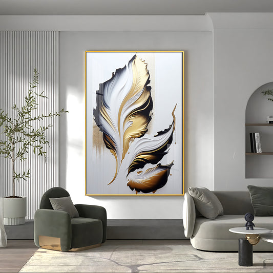 Luxe Leaf Art Glass Finish Vertical Wall Art