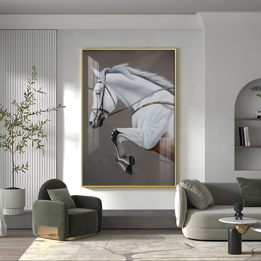 Black & Gold Harmony Horse Glass Finish Vertical Wall Art