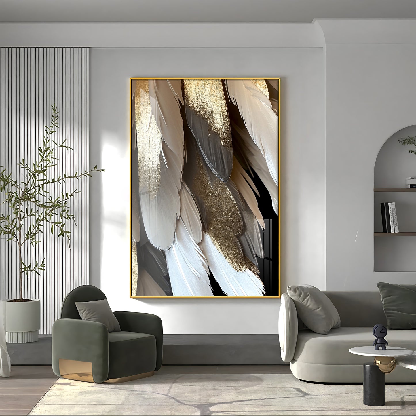 Golden Whisper Elegance Glass Finish Vertical Wall Art