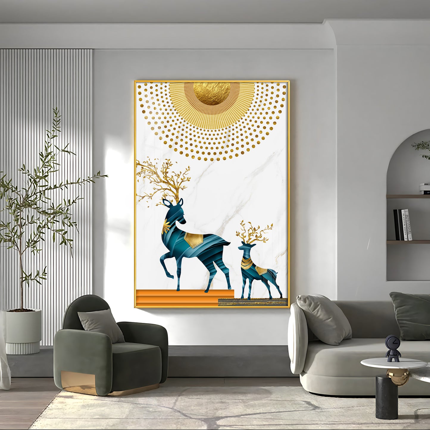Radiant Antlers Glass Finish Vertical Wall Art