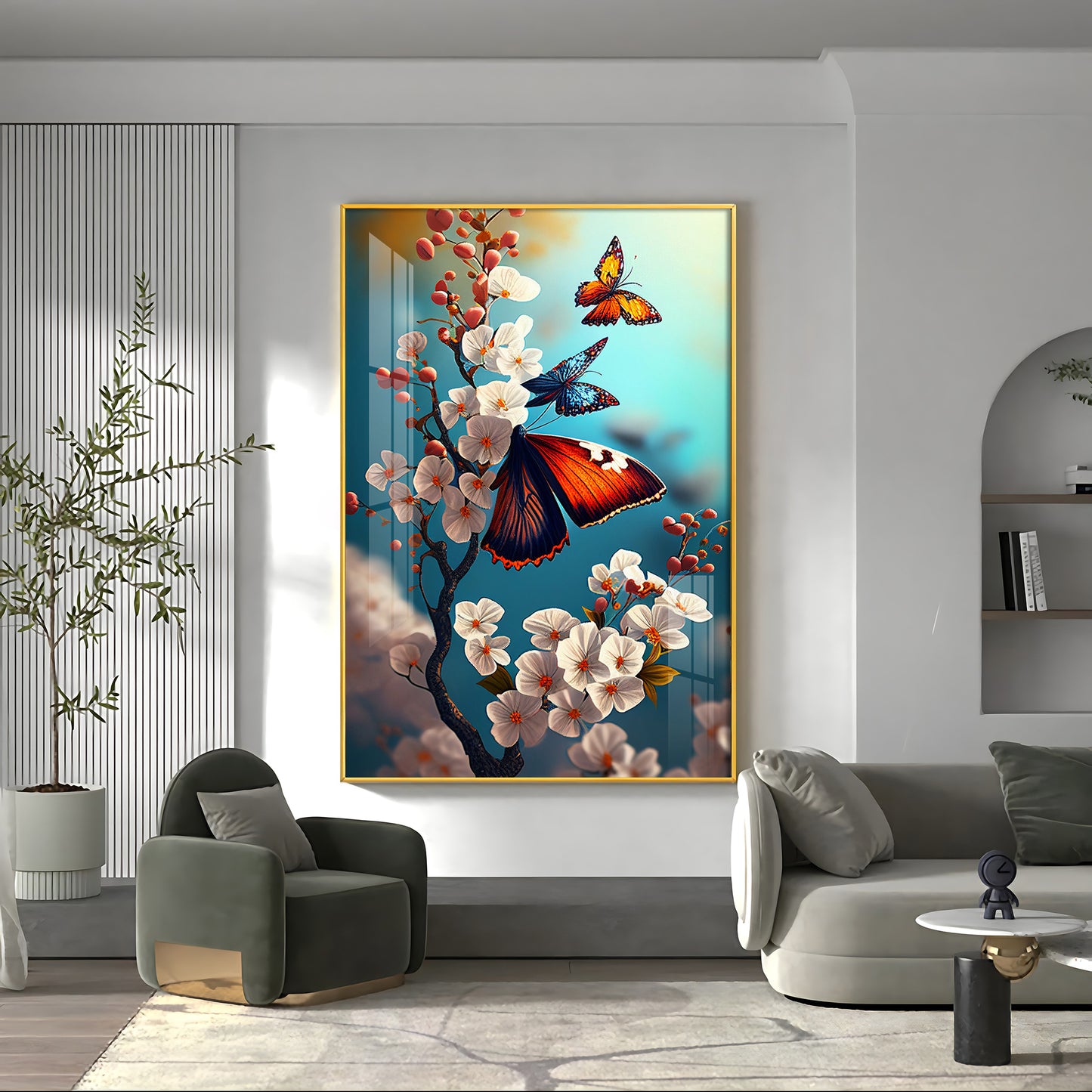 Butterfly Serenade Glass Finish Vertical Wall Art