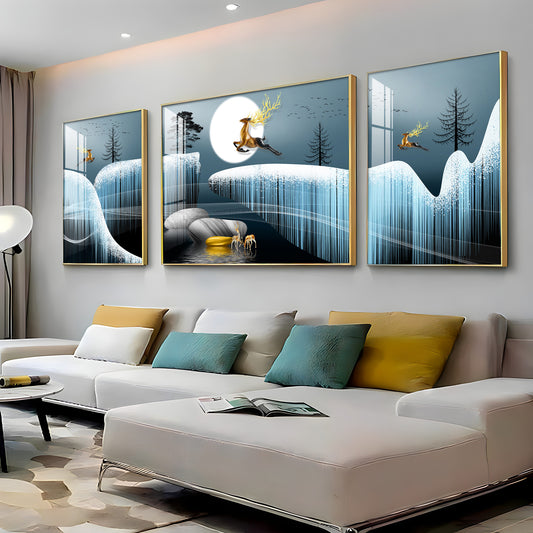 Snowy Haven Glass Finish Wall Art (Set Of 3)
