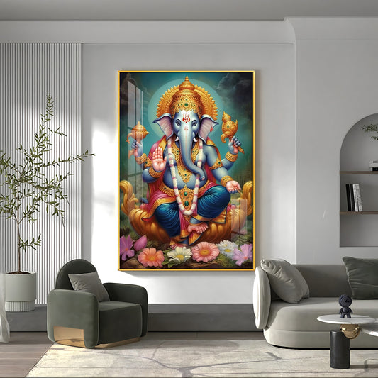 Ganesha's Blessing Glass Finish Vertical Wall Art