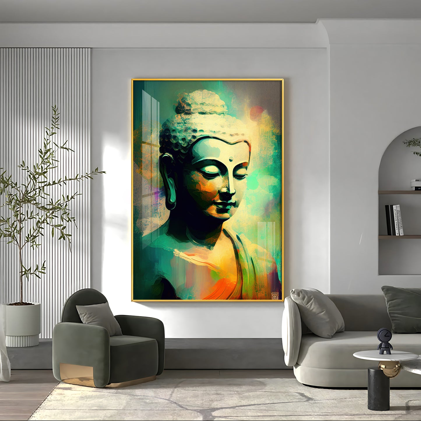 Buddha Harmony in Color Glass Finish Vertical Wall Art