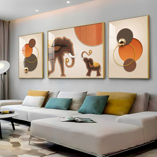 Trio of Elephant Glass Finish Wall Art (Set Of 3)