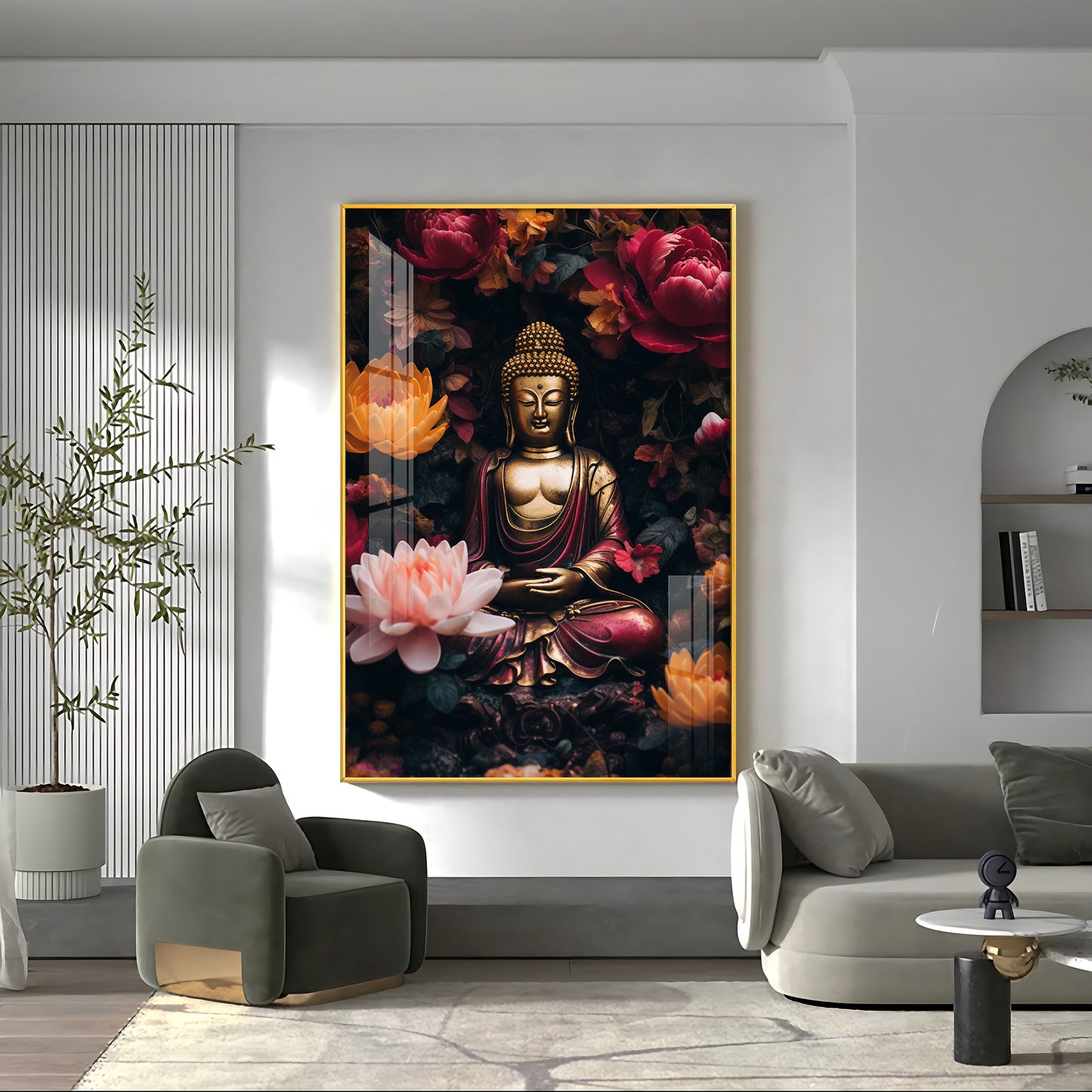 Buddha Eternal Peace Glass Finish Vertical Wall Art