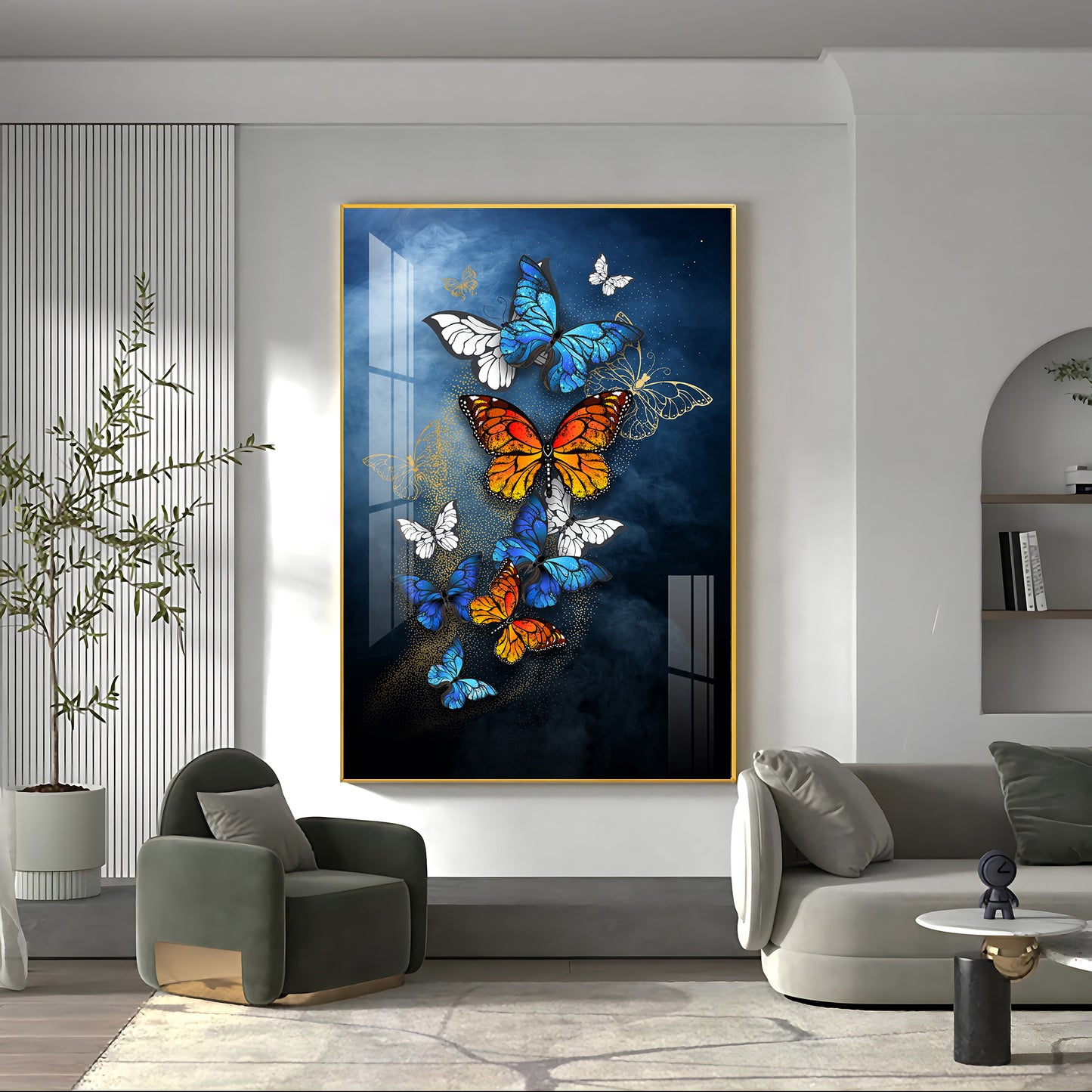Symphony of Butterflies Glass Finish Vertical Wall Art