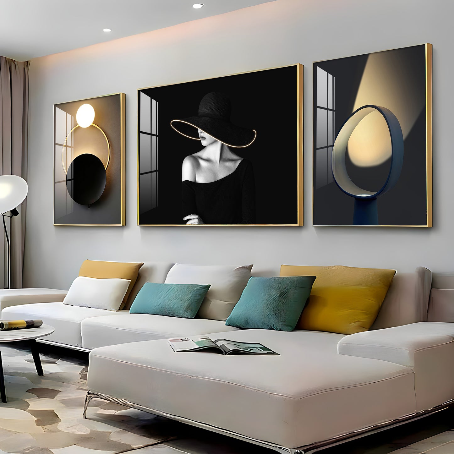 Girl With Hat Glass Finish Wall Art (Set Of 3)
