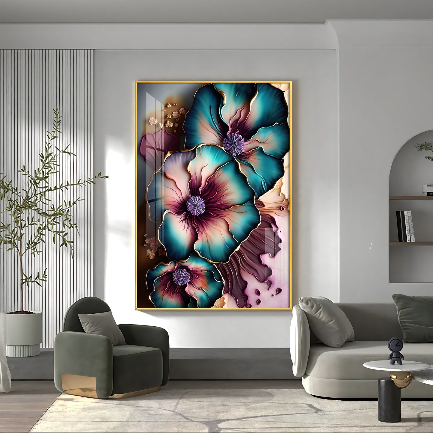 Elysian Blooms Glass Finish Vertical Wall Art