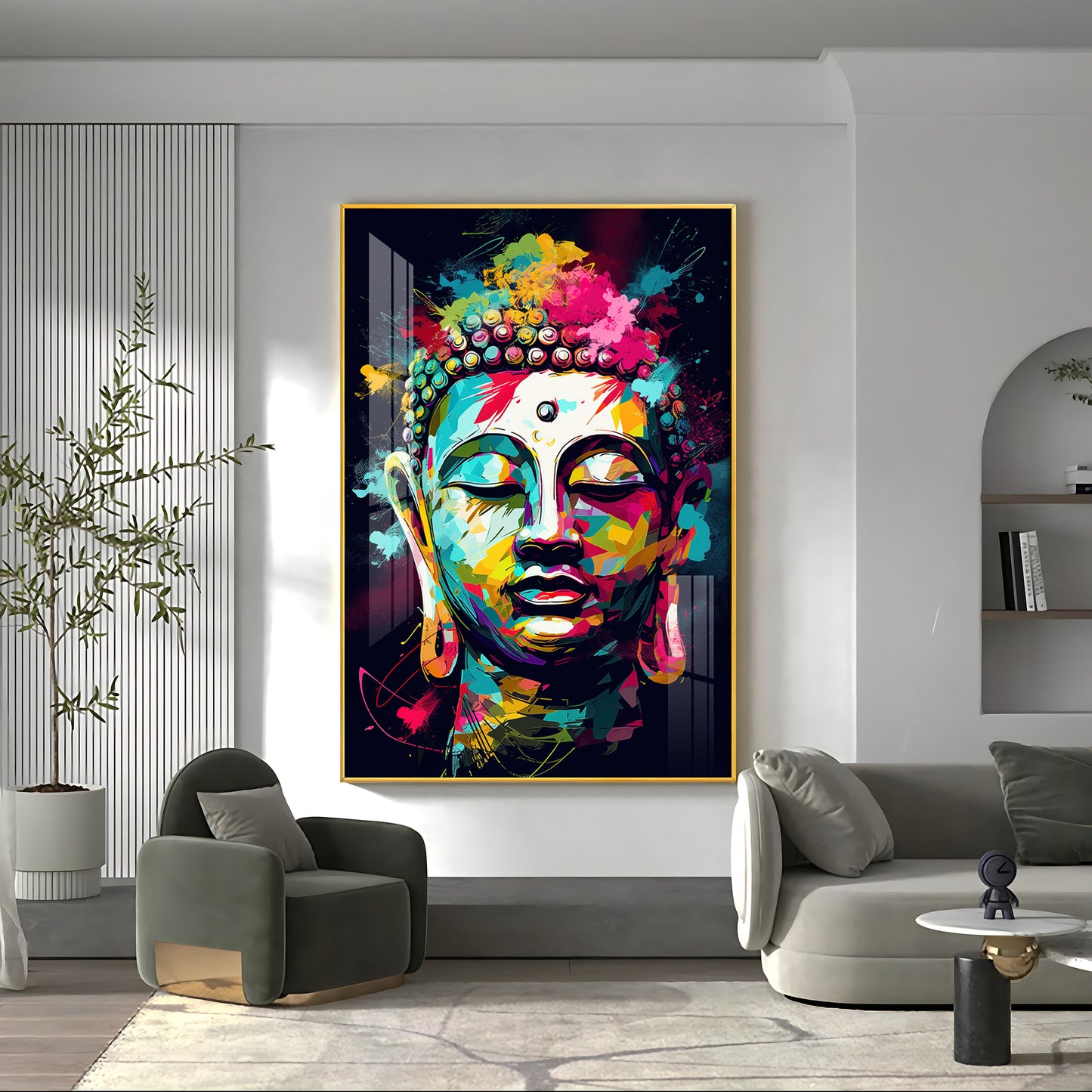 Colorful Enlightenment Glass Finish Vertical Wall Art