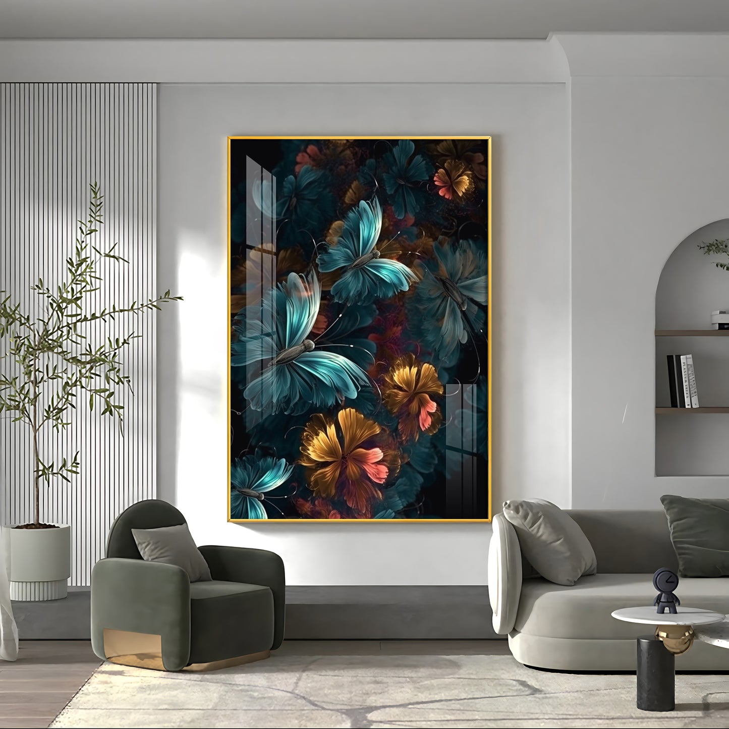 Floral Fantasy Glass Finish Vertical Wall Art
