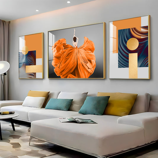 Women In Organce Elegance Glass Finish Wall Art (Set Of 3)