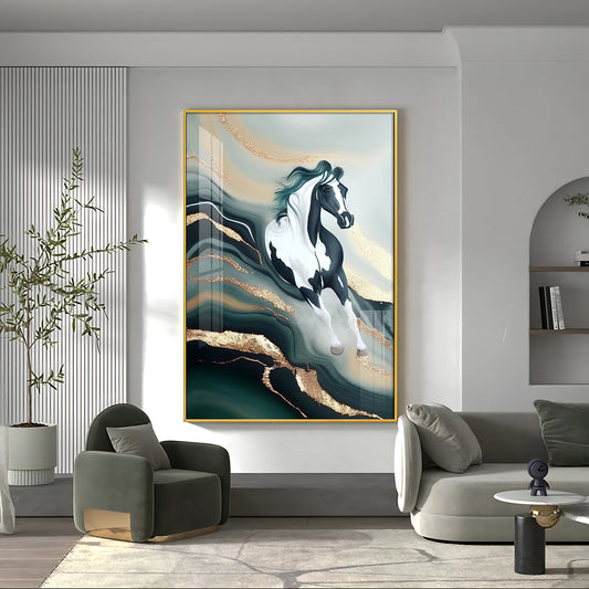 Horse Majestic Motion Glass Finish Vertical Wall Art
