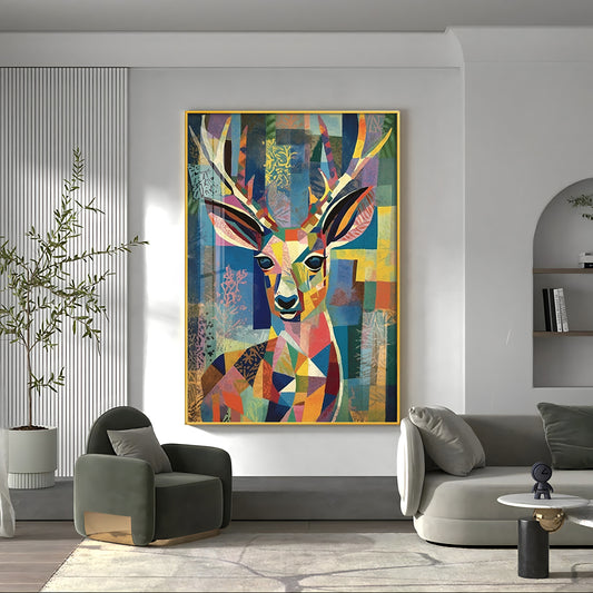 Deer in Mosaic Glass Finish Vertical Wall Art