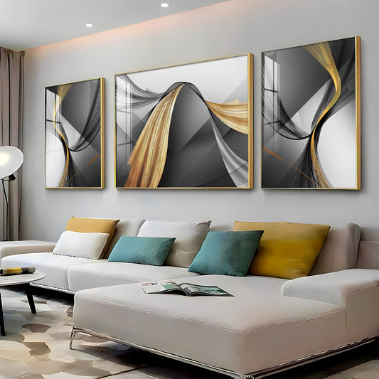 Reflective Art Glass Finish Wall Art (Set Of 3)