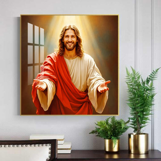 God jesus Glass Finish Square Wall Art
