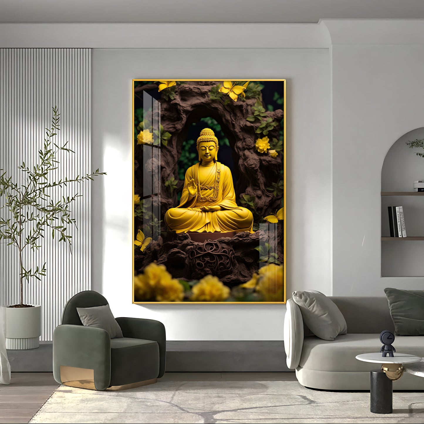 Buddha Bliss Glass Finish Vertical Wall Art