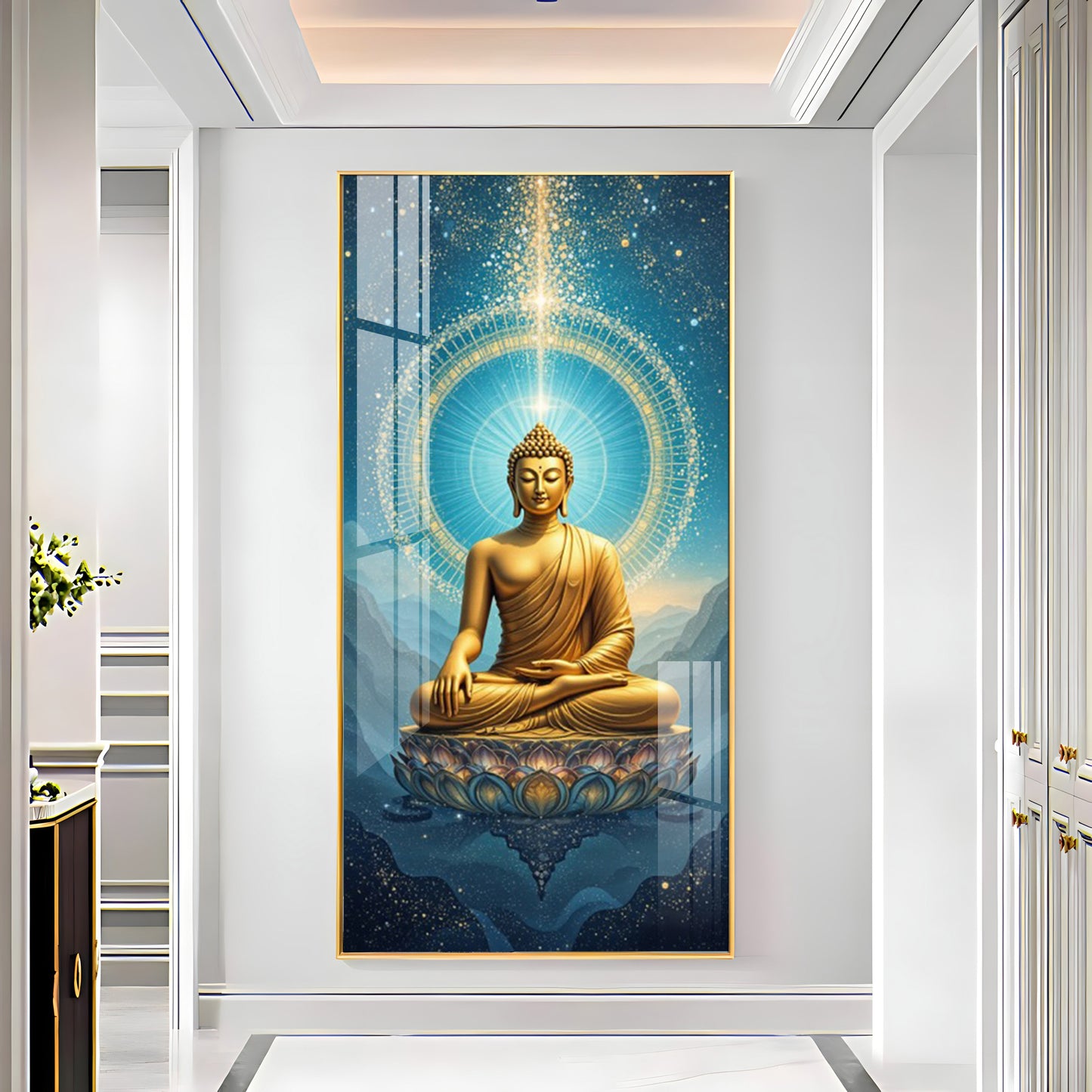 Mastering Concious Energery Budha Glass Finish Vertical Wall Art
