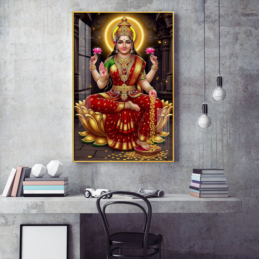 Lakshmi's Blessing Glass Finish Vertical Wall Art