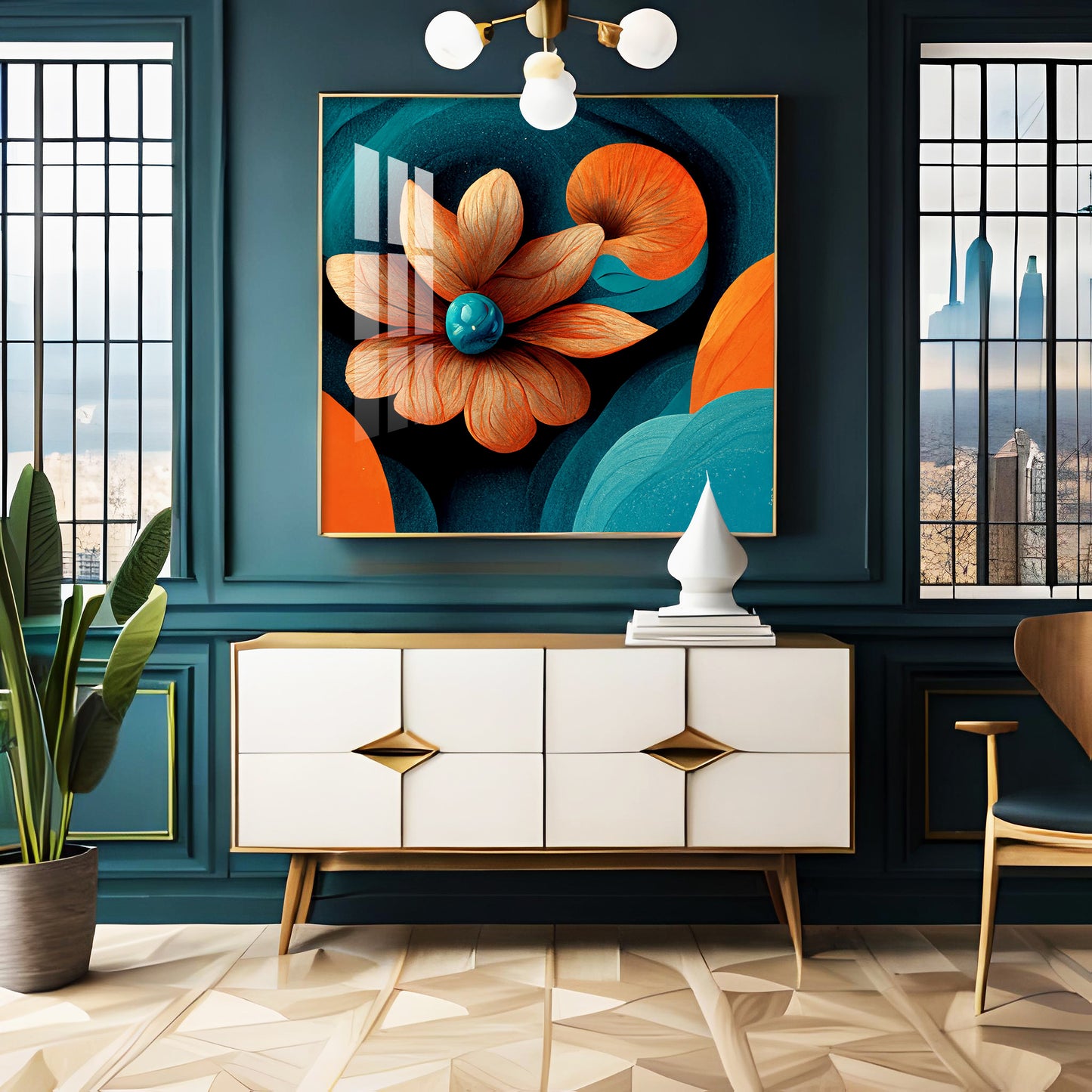 Abstract Floral Expression Glass Finish Square Wall Art
