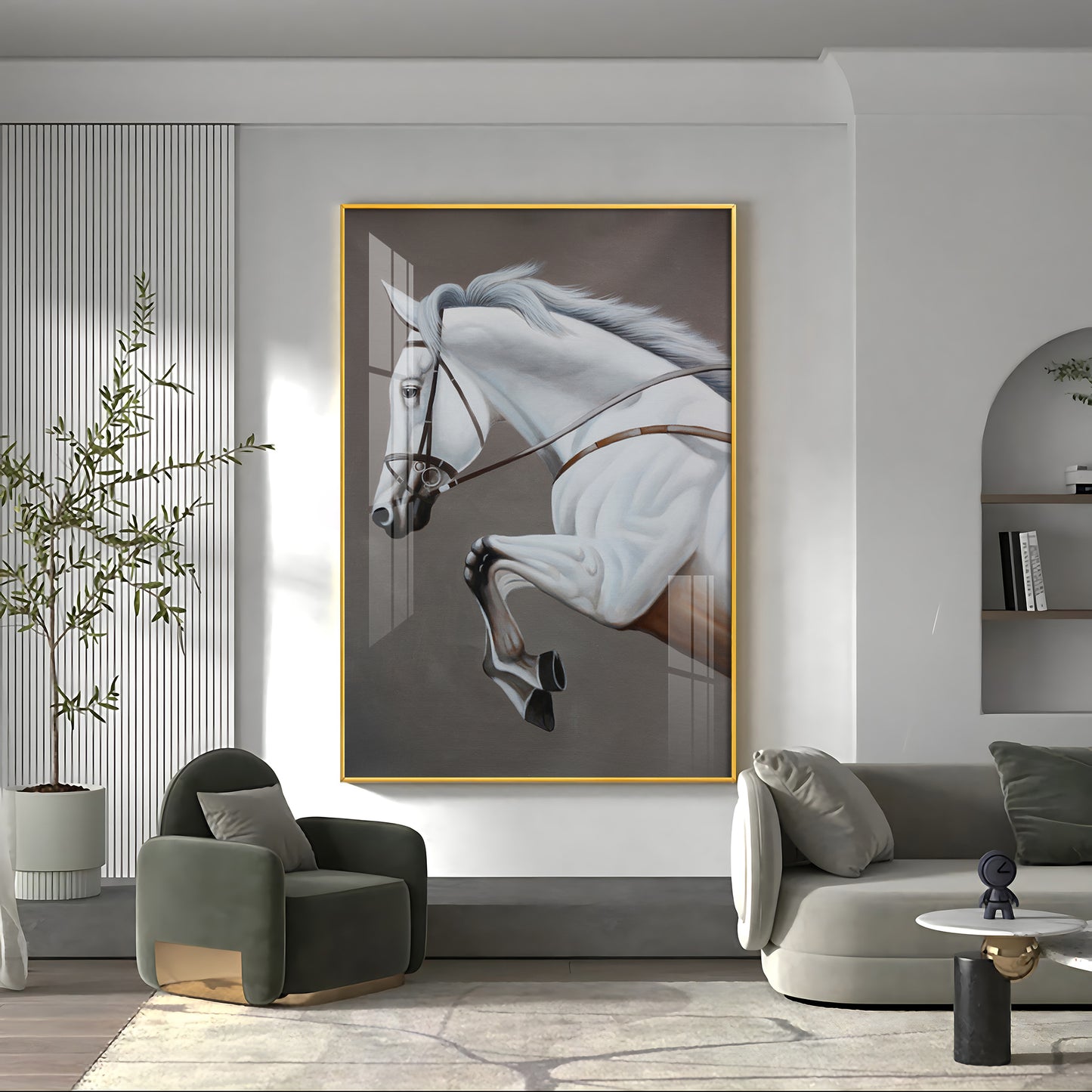 Black & Gold Harmony Horse Glass Finish Vertical Wall Art