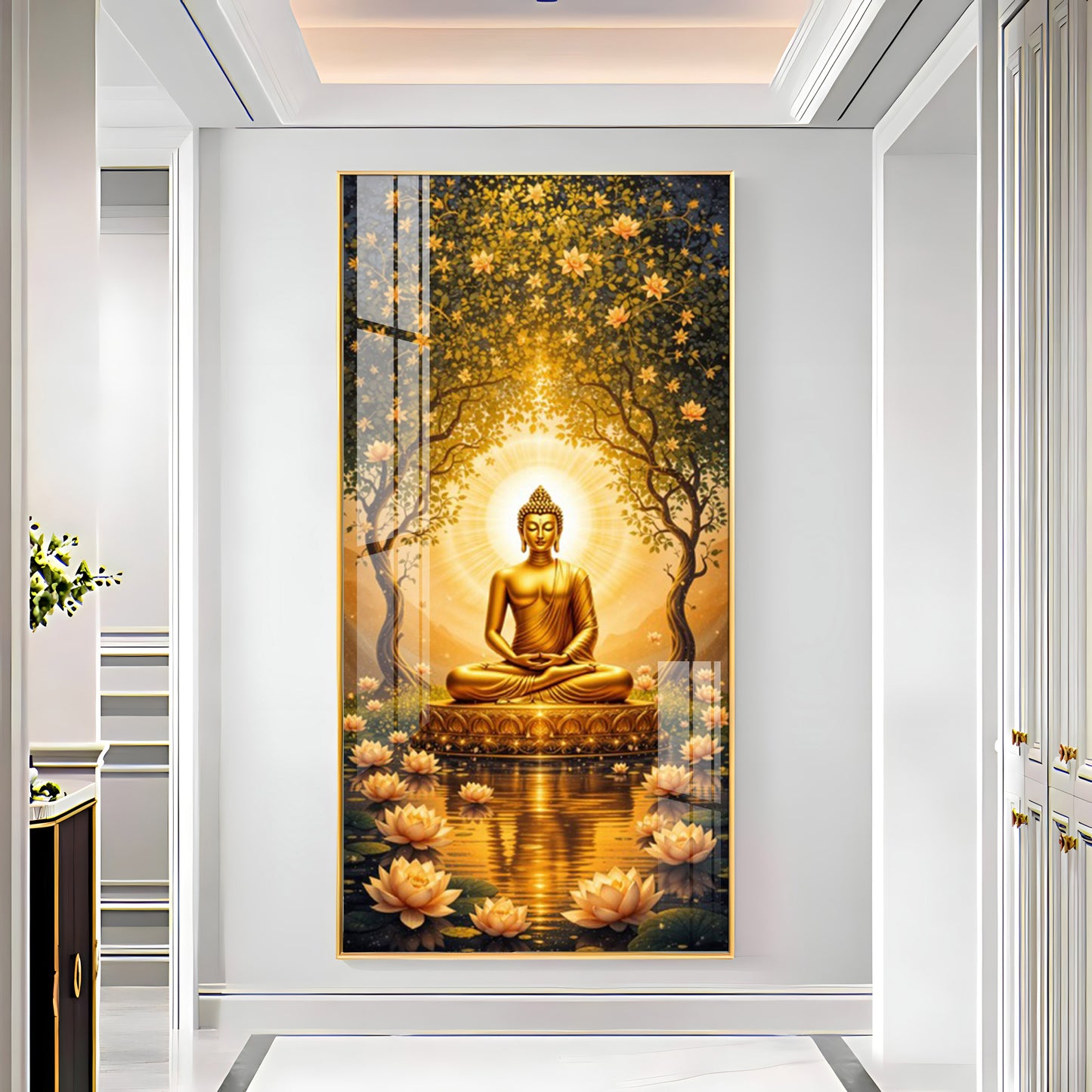 Budha's Aura Enligtning Glass Finish Vertical Wall Art
