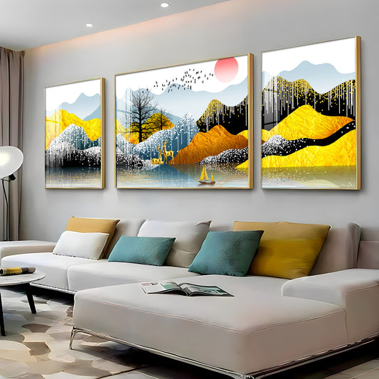Majestic Mountain Views Glass Finish Wall Art (Set Of 3)