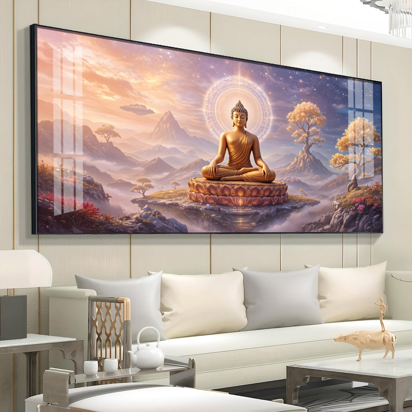 Morning Vibrance Buddha Glass Finish Horizontal Wall Art