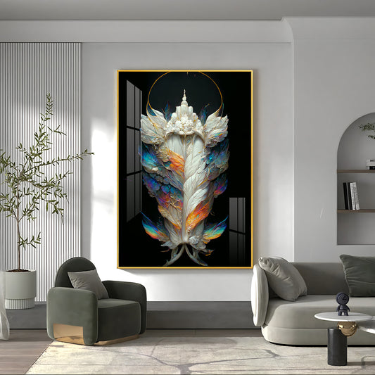 Celestial Feather Glass Finish Vertical Wall Art