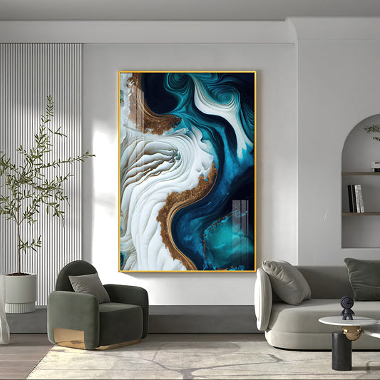 Oceanic Elegance Glass Finish Vertical Wall Art