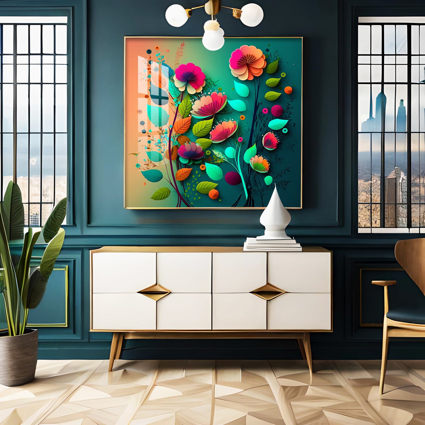 Colorful Bloom Serenity Glass Finish Square Wall Art