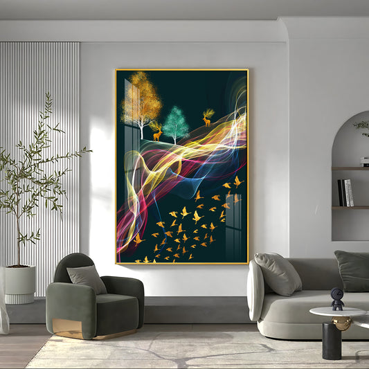 Nature's Symphony Glass Finish Vertical Wall Art