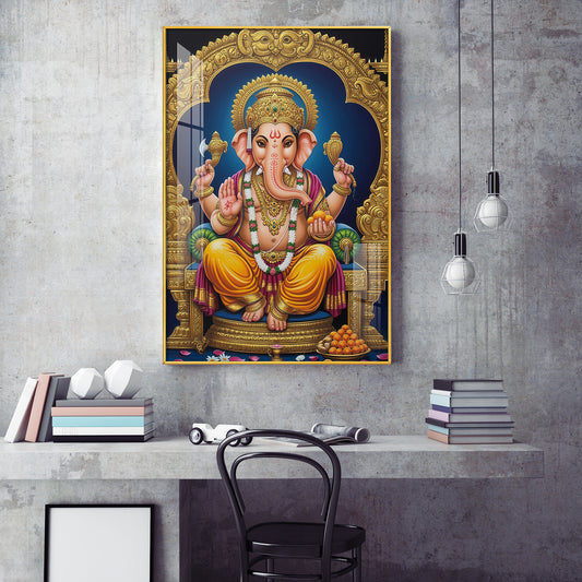 Divine Lord Ganesh Ji Glass Finish Vertical Wall Art