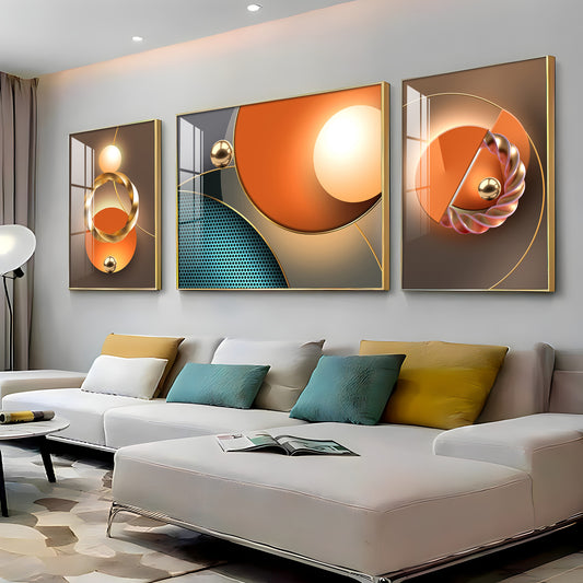 Goldern Circle Abstract Glass Finish Wall Art (Set Of 3)