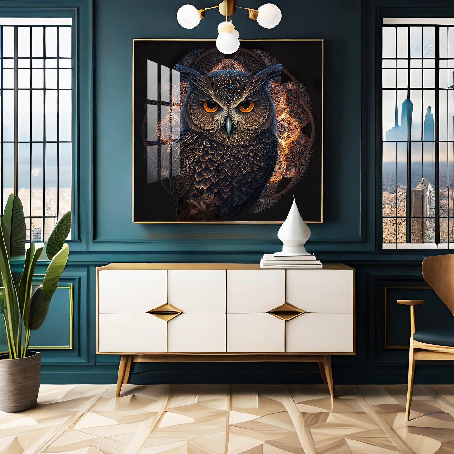 Enchanted Owl Glass Finish Square Wall Art