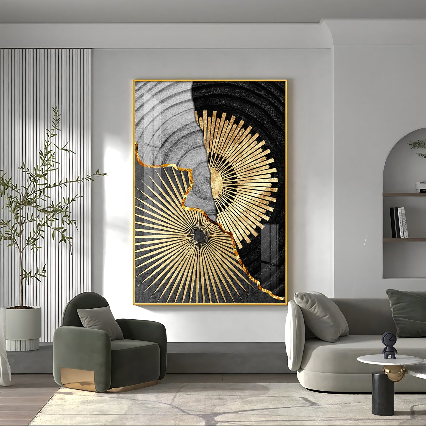 Golden Elegance Wall Decor Glass Finish Vertical Wall Art