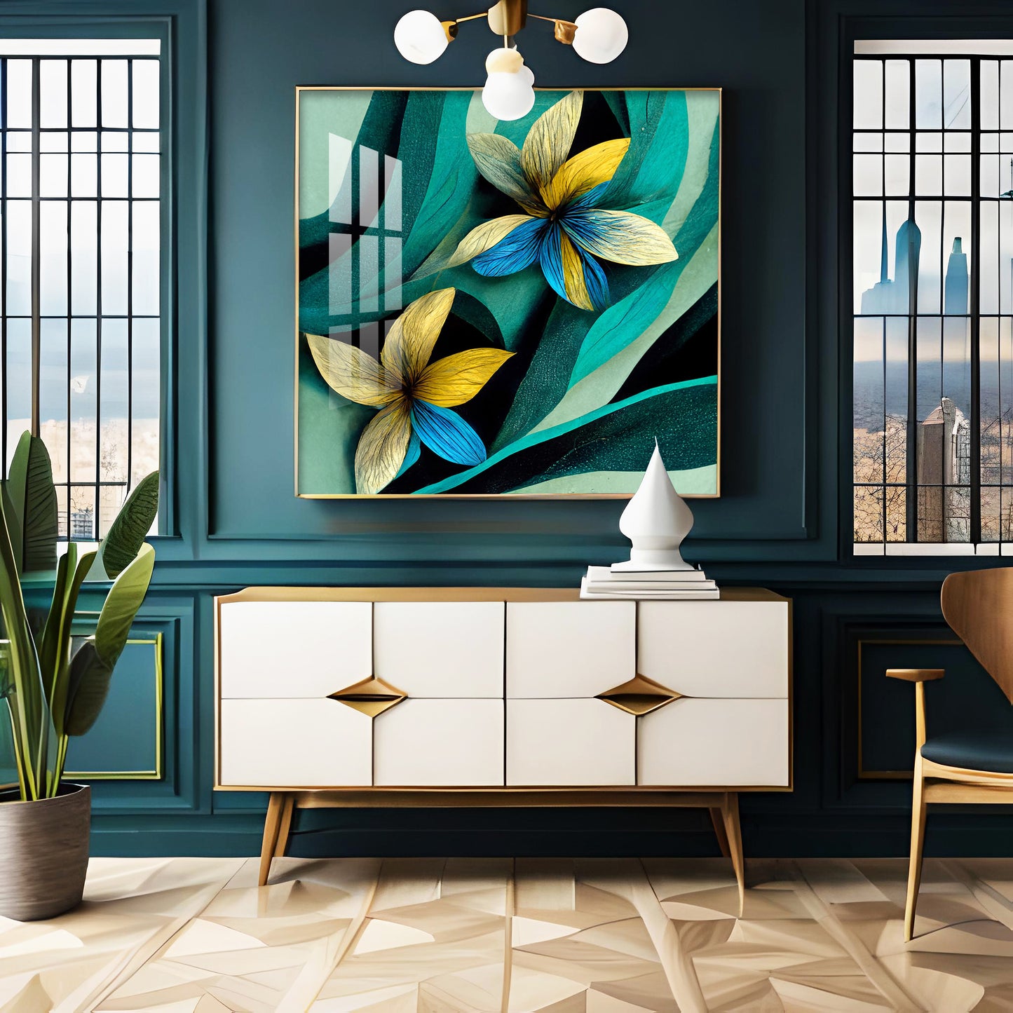 Shaded Contemporary Bloom Glass Finish Square Wall Art