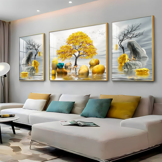 Trio of Tree and Tail Glass Finish Wall Art (Set Of 3)