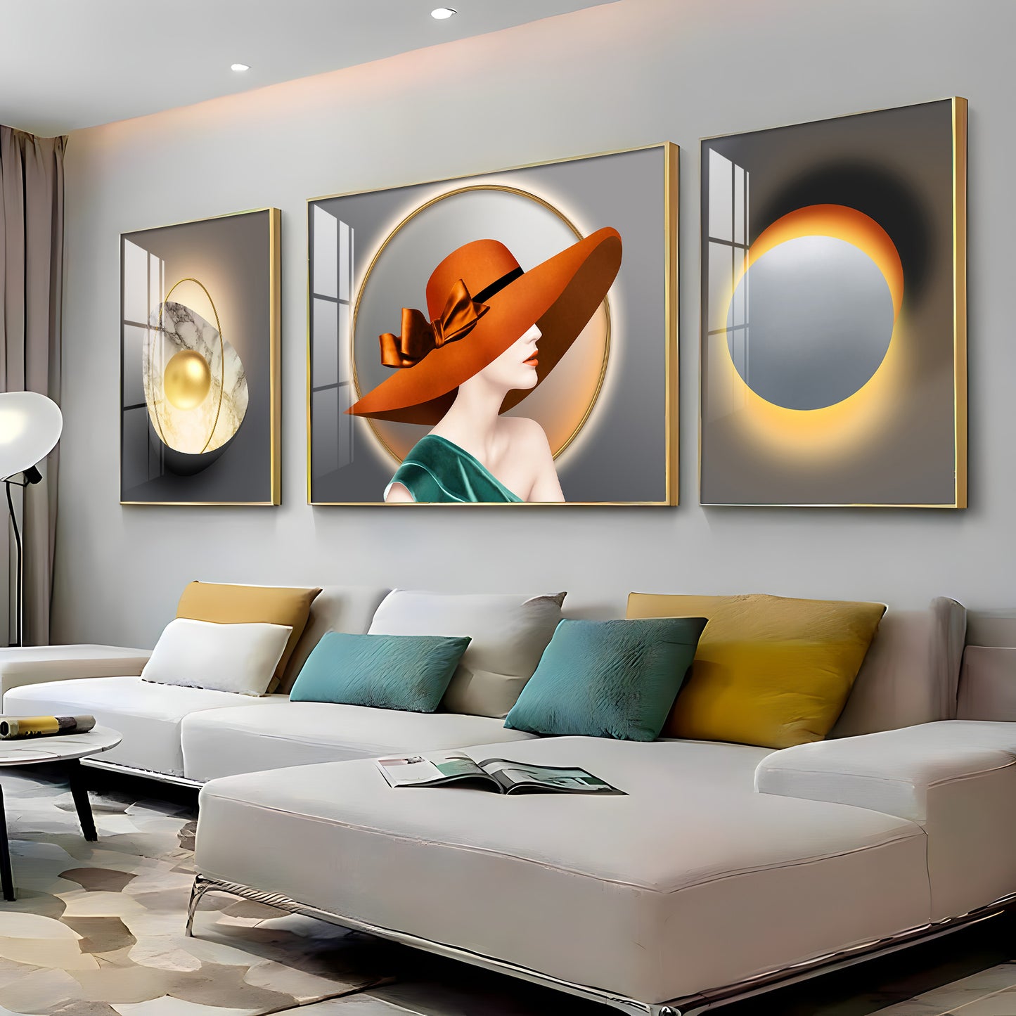 Girl With Orange Hat Glass Finish Wall Art (Set Of 3)