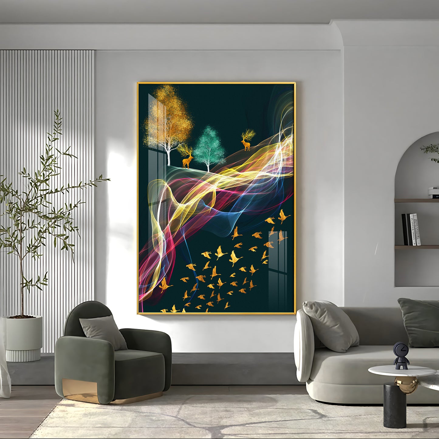Nature's Symphony Glass Finish Vertical Wall Art