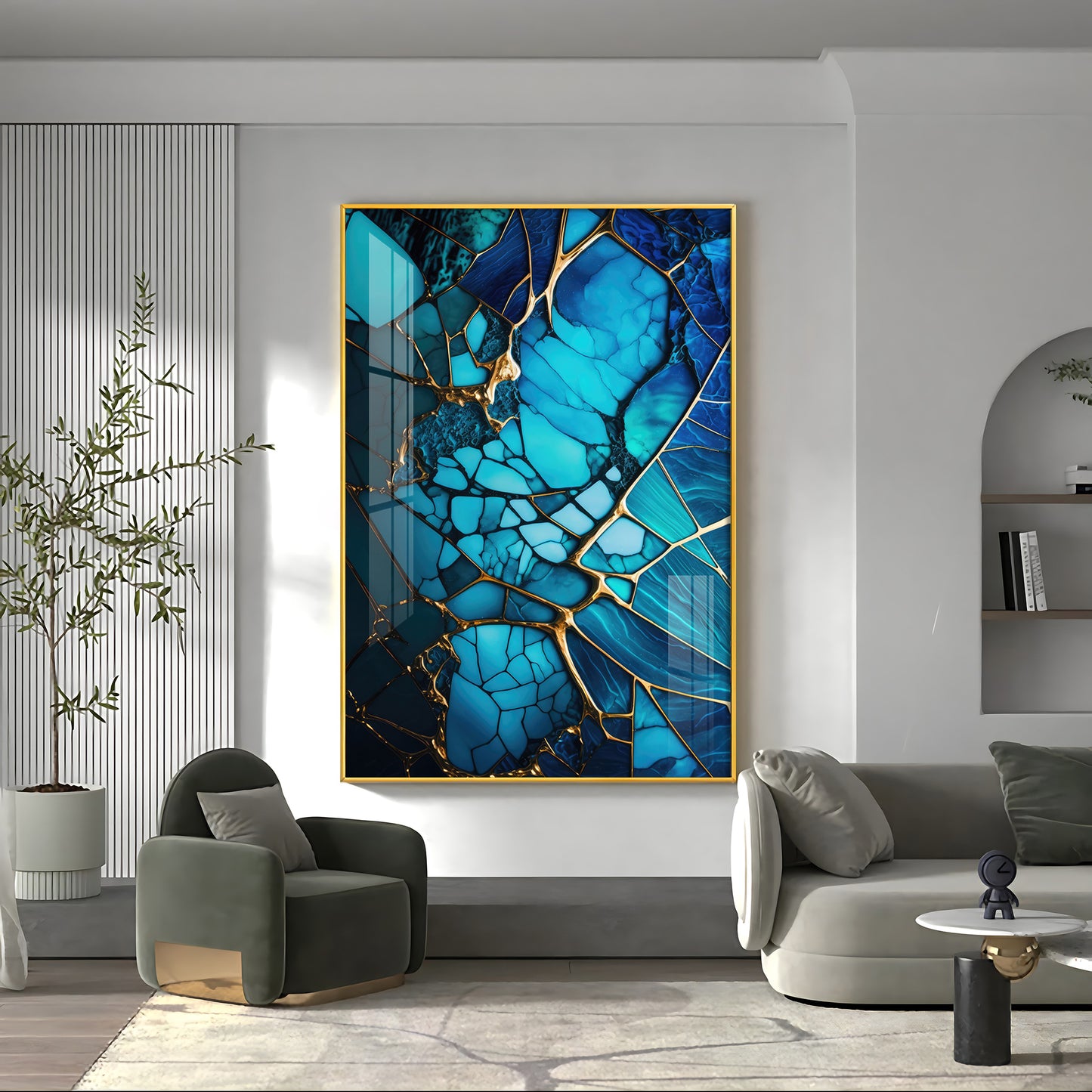 Mystic Blue Mosaic Glass Finish Vertical Wall Art