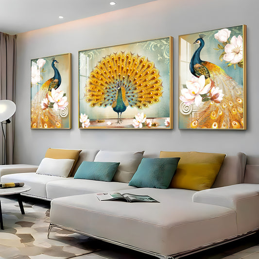 Regal Feathers Glass Finish Wall Art (Set Of 3)