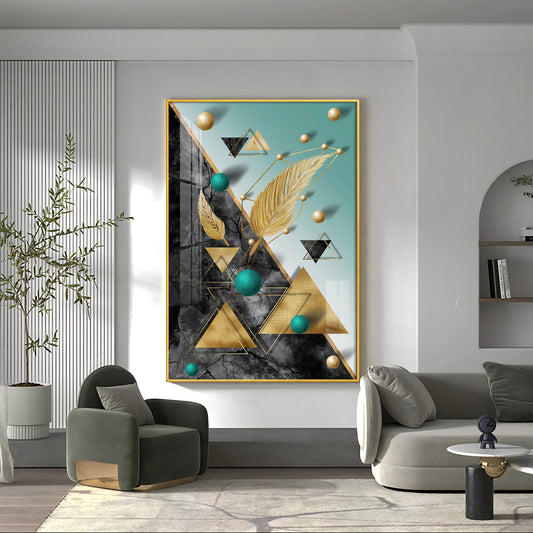 Geometric Luxe Living Glass Finish Vertical Wall Art