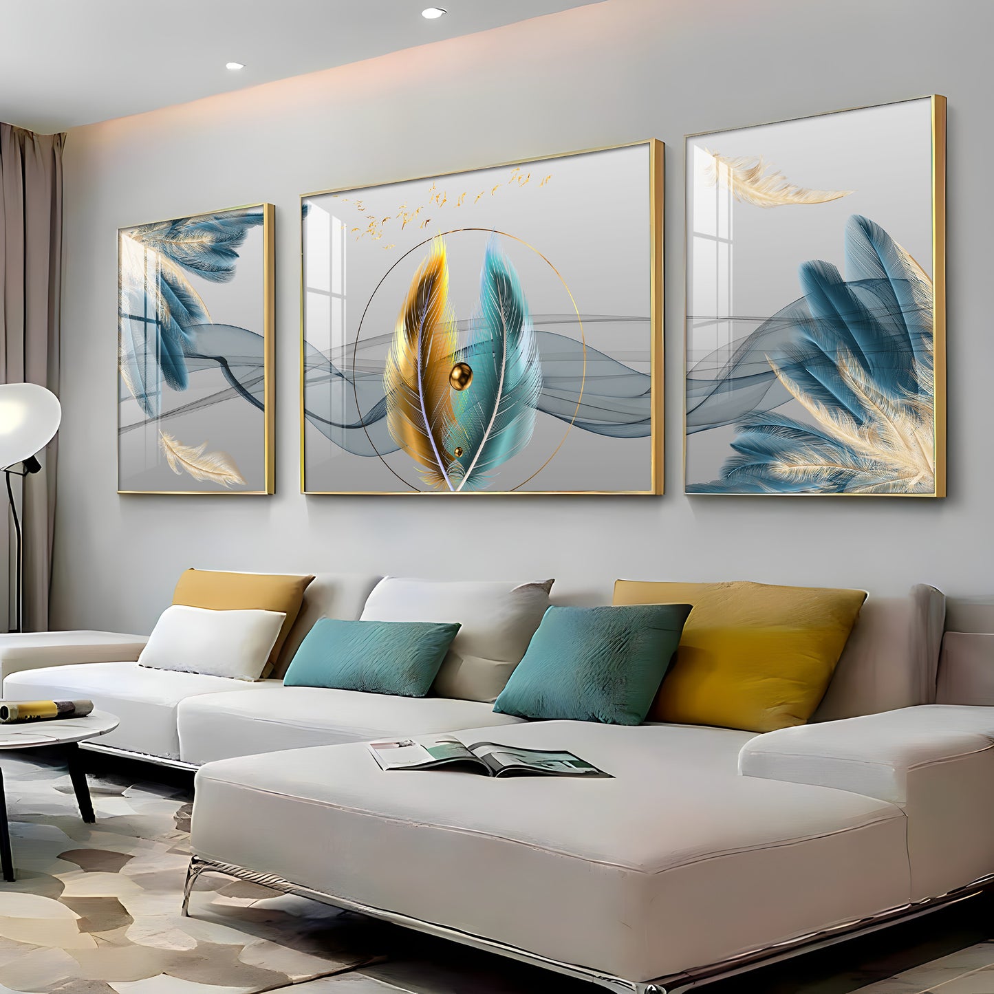 Colorful Feather Duality Glass Finish Wall Art (Set Of 3)
