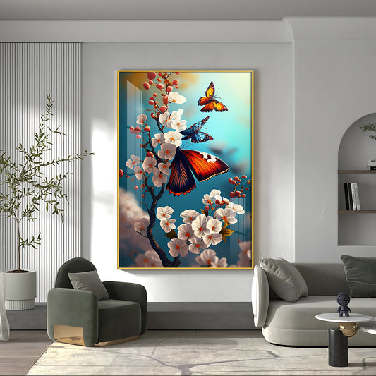 Butterfly Serenade Glass Finish Vertical Wall Art