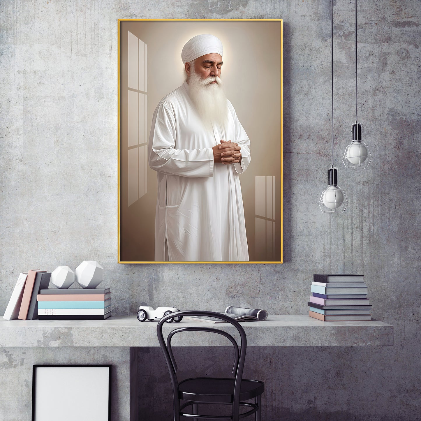 Bhai Chamanjeet Singh Ji Lal Glass Finish Vertical Wall Art