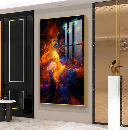 Hare Krishna Glass Finish Vertical Wall Art