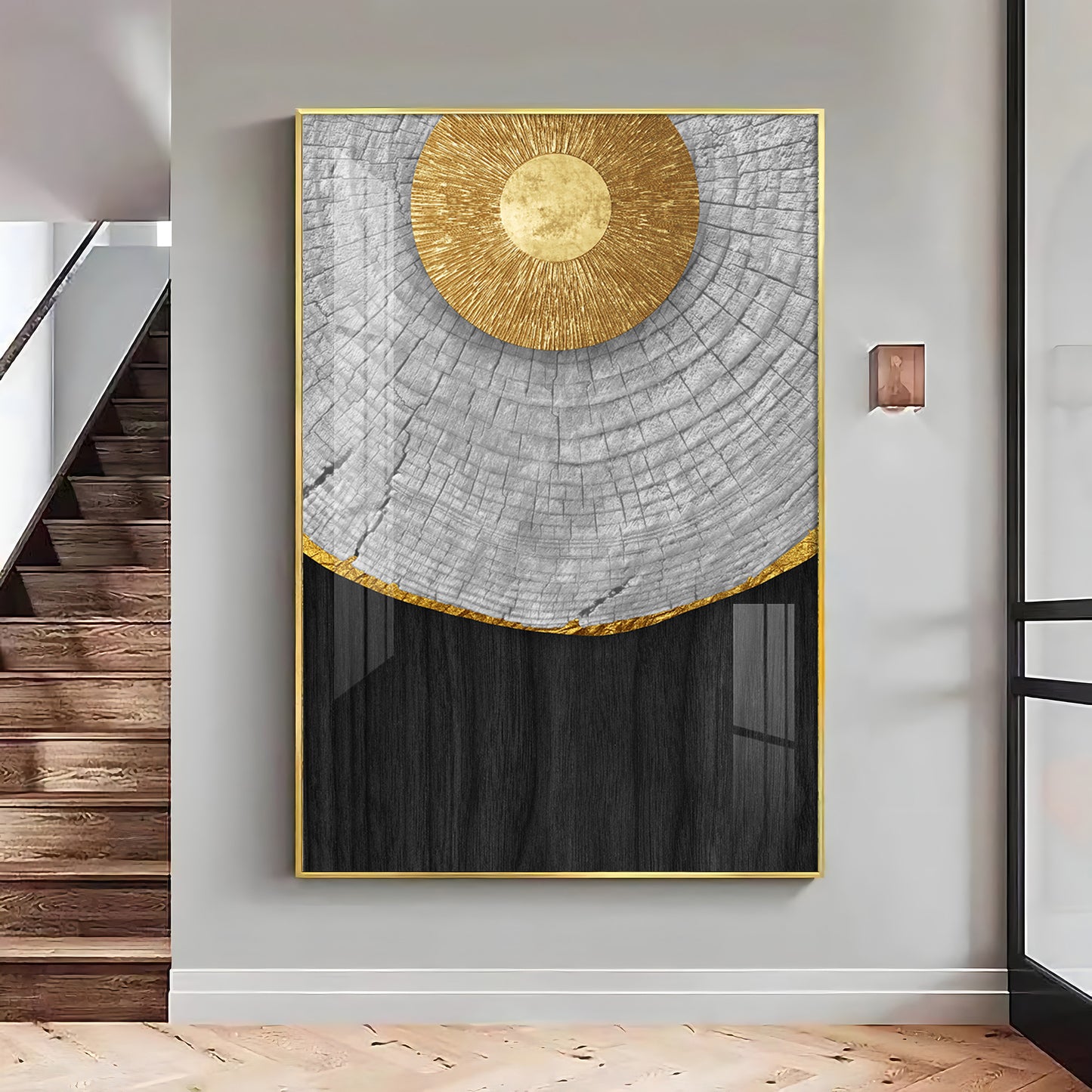 Golden Aura Living Glass Finish Vertical Wall Art